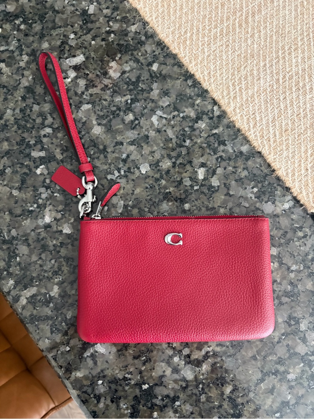 Coach Red Pebbled Leather Wristlet Clutch